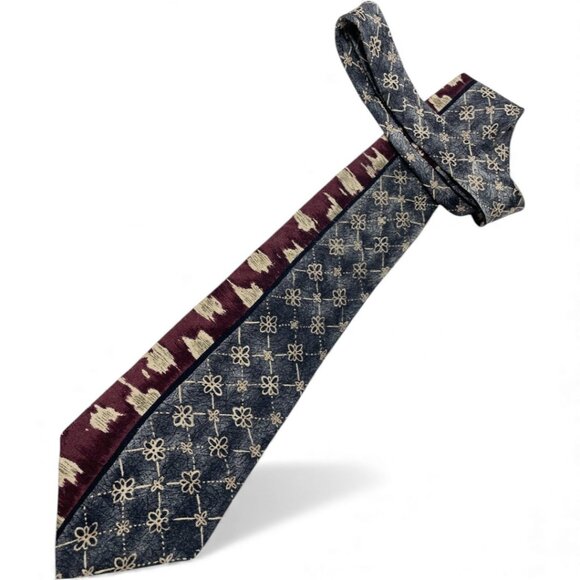 Bellagio Silk Tie Geometric Red White Blue - Picture 2 of 6